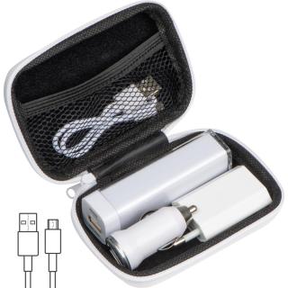 Travel set - Powerbank, EU Plug, USB Charger JUSTIN White