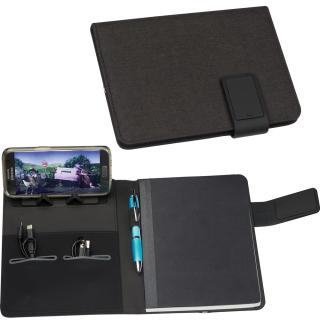 DIN A5 notebook with integrated LED light and powerbank 