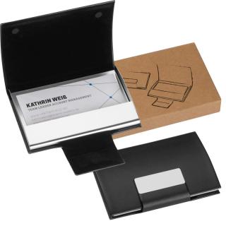 Business card holder with artificial leather covering 
