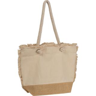 Oeko-Tex ® beach bag natural with jute bottom and cord 