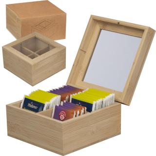 Wooden tea box with glass lid SIMONETTA Fawn