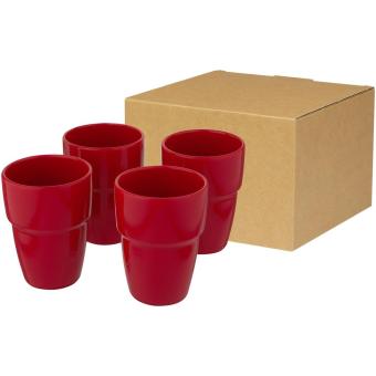 Staki 4-piece 280 ml stackable mug gift set Red