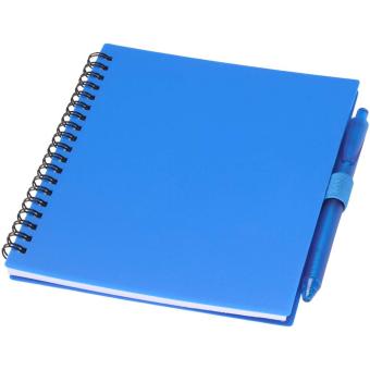 Niove recycled plastic soft cover notebook and ballpoint pen set (blue ink) Aztec blue