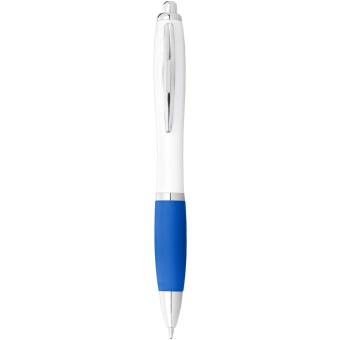 Nash ballpoint pen with white barrel and coloured grip White/blue