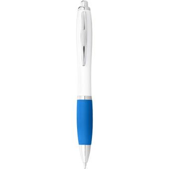 Nash ballpoint pen white barrel and coloured grip White/blue