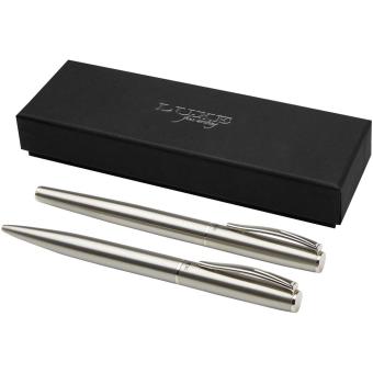 Didimis recycled stainless steel ballpoint and rollerball pen set (black ink) Silver
