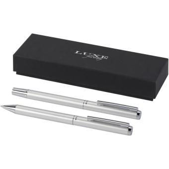 Lucetto Geschenkset mit Kugelschreiber und Tintenroller aus recyceltem Aluminium Silber