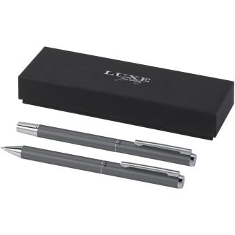Lucetto Set mit Kugelschreiber und Tintenroller aus recyceltem Aluminium (schwarze Mine) Grau