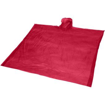 Mayan recycled plastic disposable rain poncho with storage pouch Red