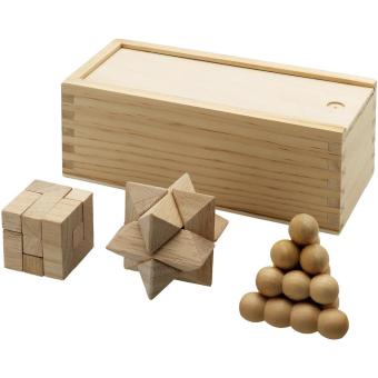 Brainiac 3-piece wooden brain teaser set Nature