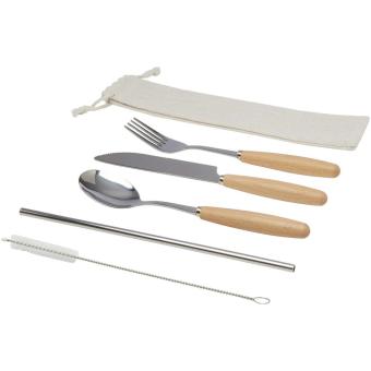 Root 5-piece stainless steel and beech wood cutlery set Nature