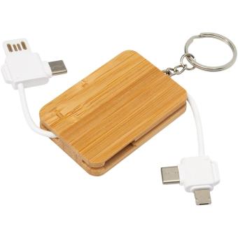 Reel 6-in-1 retractable bamboo key ring charging cable Nature