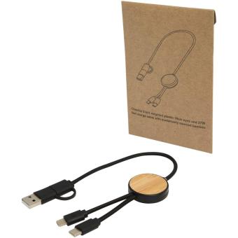 Chechia 5-in-1 recycled plastic 30 cm data sync and 27W fast charge cable with bamboo details 