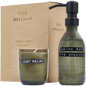 Wellmark Discovery 200 ml hand soap dispenser and 150 g scented candle set - dark amber fragrance Forest green