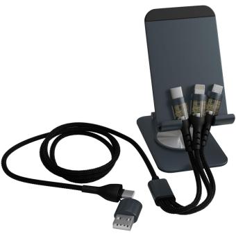 SCX.design O32 foldable phone stand with 3-in-1 charging cable Silver grey