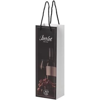 Handmade 170 g/m2 integra paper wine bottle bag with plastic handles White/black