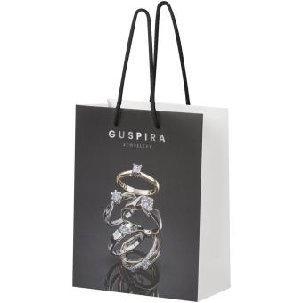 Handmade 170 g/m2 integra paper bag with plastic handles - medium White/black