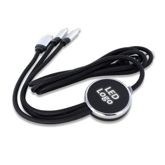 USB 3-in-1 charging cable LED Logo Black