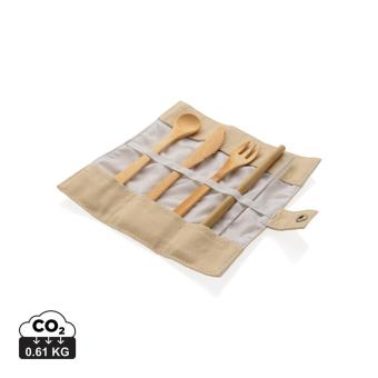 XD Collection Reusable bamboo travel cutlery set White
