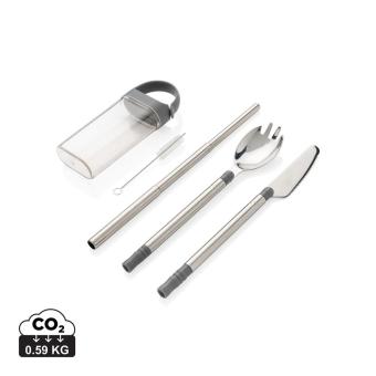 XD Collection Pocketsize reusable cutlery set on-the-go Silver grey