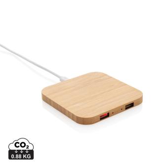 XD Collection 5W-Wireless-Charger aus Bambus mit USB Braun