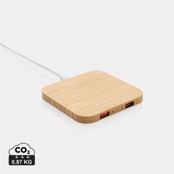 XD Collection Bamboo 10W wireless charger with USB Brown