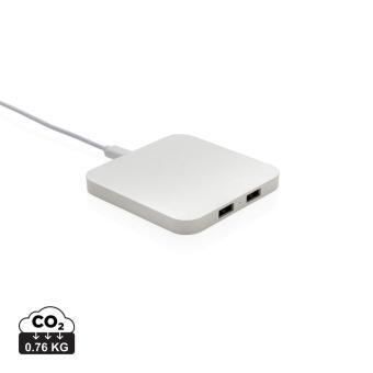 XD Collection 10W Wireless Charger aus RSC recycl. Kunststoff mit Dual-USB Weiß