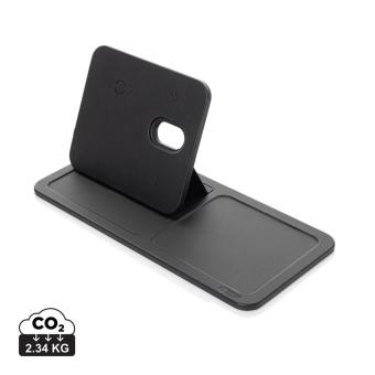 Swiss Peak 3 in 1 RCS recycled PU wireless charger desk tray Black