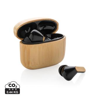 XD Collection RCS recycled plastic & bamboo TWS earbuds Brown