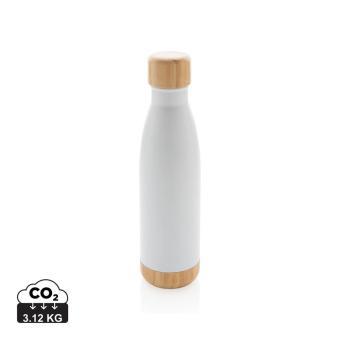 XD Collection Vakuum Edelstahlfasche mit Deckel und Boden aus Bambus Weiß