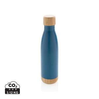 XD Collection Vacuum stainless steel bottle with bamboo lid and bottom Aztec blue
