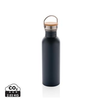 XD Collection Moderne Stainless-Steel Flasche mit Bambusdeckel Blau