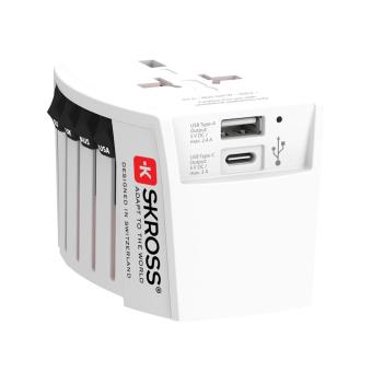 SKROSS World Travel Adapter MUV 2-pole with USB A and C White