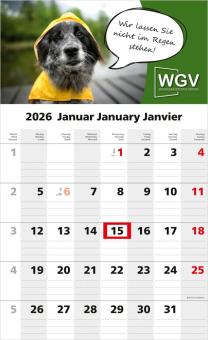 1-Monatskalender (Einblatt): Praktischer Überblick mit dreisprachigem Kalendarium und großzügiger Werbefläche – inklusive 4C-Digitaldruck Light grey