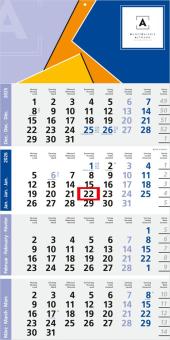 4-Monatskalender (Einblatt): Portooptimierter Einblatt-Monatskalender mit Design-Kalendarium in Blau und großzügiger Werbefläche – inklusive 4C-Digitaldruck Light grey
