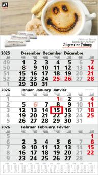 3-Monatskalender (Einblatt): Portooptimierter Einblatt-Monatskalender mit perforierten Blättern, Jahreskalendarium und großzügiger Werbefläche – inklusive 4C-Digitaldruck Light grey