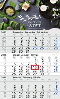 3-Monatskalender (Einblatt): Preiswerter Einblatt-Monatskalender mit modernem Design, großzügiger Werbefläche und brillanter Werbung – inklusive 4C-Digitaldruck Light grey | Aztec blue