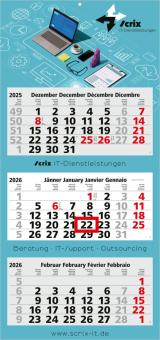 3-Monatskalender (Mehrblock): Klassischer Mehrblock-Monatskalender mit Werbefläche auf der kompletten Rückwand und perforierten Kalenderblöcken – inklusive 4C-Digitaldruck Light grey | Austria