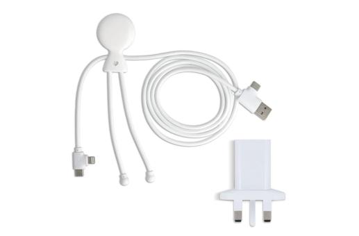 2090 - Xoopar Mr Bio Long Charging Cable + UK Plug Adapter White
