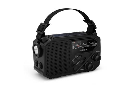 Enjoy Technology Philips TAR1609 Notfallradio mit analogem FM/AM-Tuner und Taschenlampe Schwarz