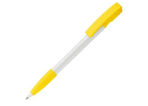 Kugelschreiber Nash Hardcolour mit Gummigriff Weiß/gelb