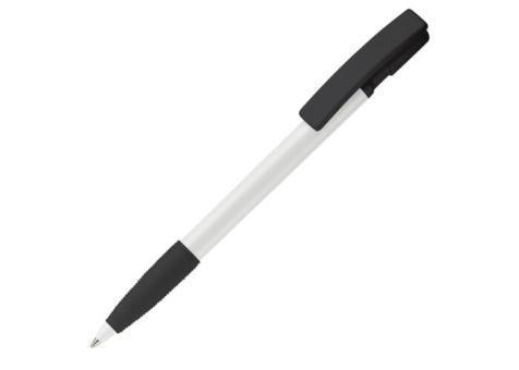 Kugelschreiber Nash Hardcolour mit Gummigriff Weiß/schwarz
