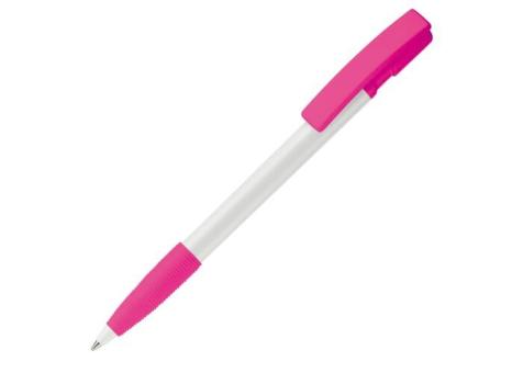 Kugelschreiber Nash Hardcolour mit Gummigriff Rosa/weiß
