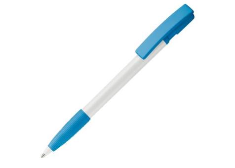 Kugelschreiber Nash Hardcolour mit Gummigriff, hellblau Hellblau, offwhite