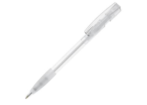Kugelschreiber Nash Transparent mit Gummigriff, weiss Weiss,transparent