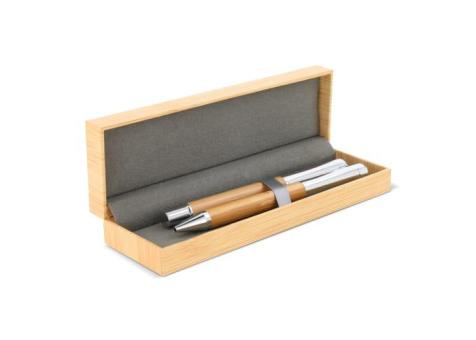 Metal ball pen and rollerball set bamboo in gift box Timber
