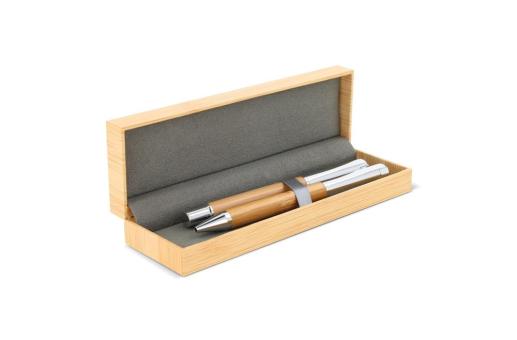 Metal ball pen and rollerball set bamboo in gift box Timber