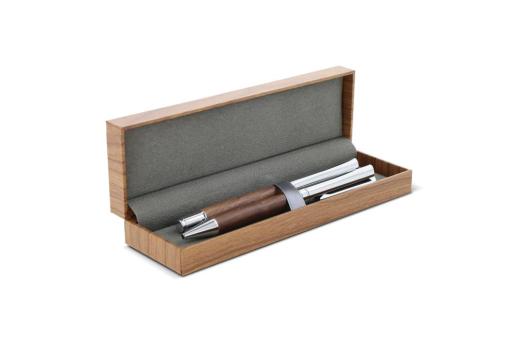 Set Kugelschreiber und Rollerball aus Metall Nussbaumholz in Geschenkbox Holz