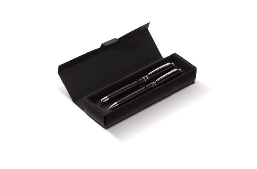 Pen set 2 stripes barrel metal 