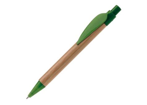 Bamboo pen with plastic leafclip Dark green